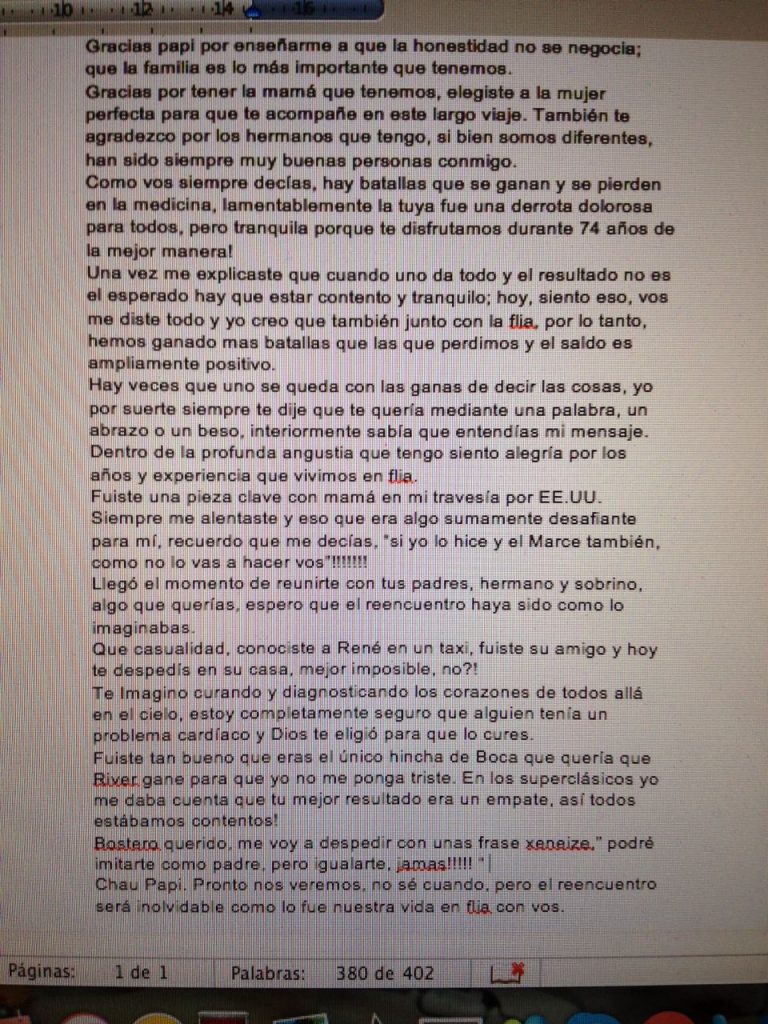 Carta a Miguel Fava. Por Mariano Fava. Octubre 2016