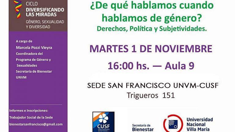 Dictarán en el CUSF una charla sobre Género