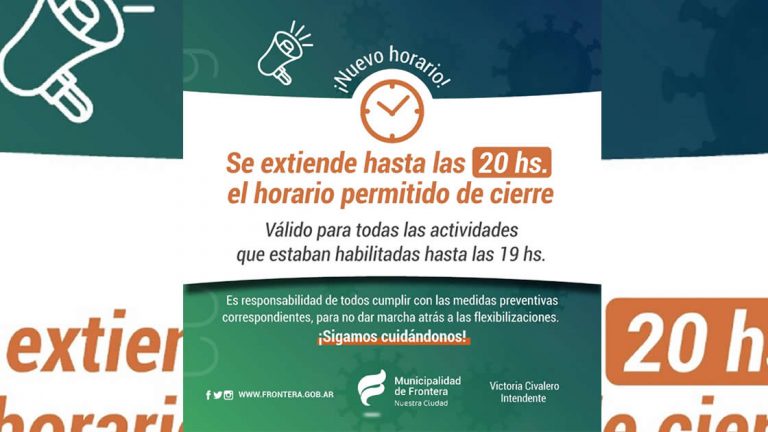 Frontera: A partir de hoy los comercios podrán trabajar hasta las 20 horas
