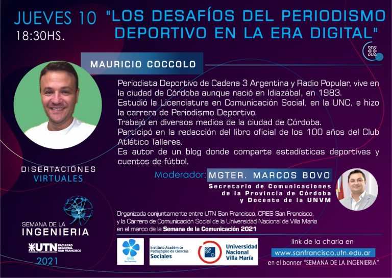 La UTN y el CRES organizan charla sobre “Los Desafíos del Periodismo Deportivo en la Era Digital”